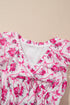 Floral Ruffle Shoulder V Neck Mini Dress with Bow Detail